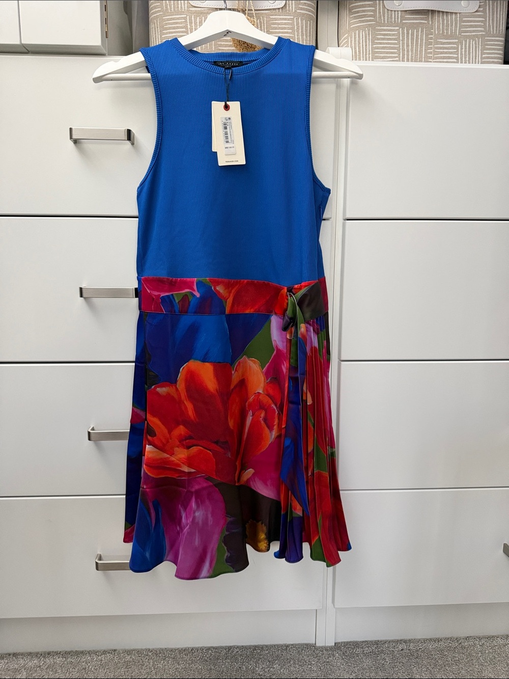 Ted Baker Royal Blue Top with Vibrant Floral Skirt